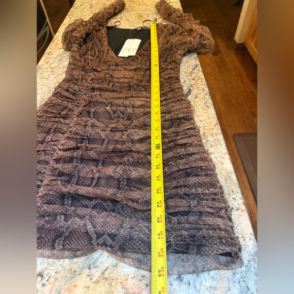 Zara Elegant Brown Snake Print Dress with ruching. Size S. NWT - Picture 8 of 15